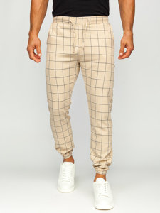 Men's Checkered Joggers Beige Bolf 0064