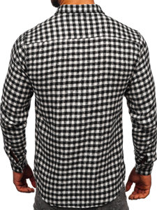 Men's Checkered Long Sleeve Flannel Shirt Black-White Bolf 22701