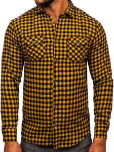 Men's Checkered Long Sleeve Flannel Shirt Camel Bolf 22701