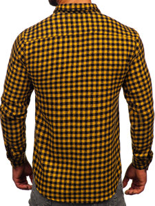 Men's Checkered Long Sleeve Flannel Shirt Camel Bolf 22701