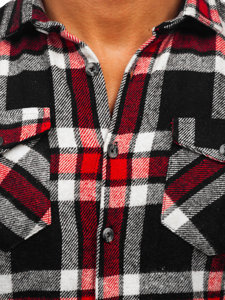 Men's Checkered Long Sleeve Flannel Shirt Red Bolf 22702