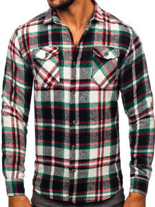 Men's Checkered Long Sleeve Flannel Shirt Red-Green Bolf 22704