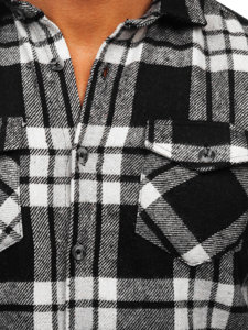 Men's Checkered Long Sleeve Flannel Shirt White-Black Bolf 22702