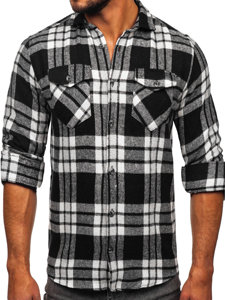 Men's Checkered Long Sleeve Flannel Shirt White-Black Bolf 22702