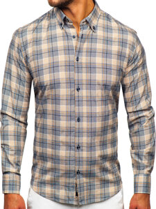 Men's Checkered Long Sleeve Shirt Beige Bolf 22748