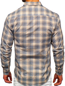 Men's Checkered Long Sleeve Shirt Beige Bolf 22748