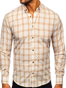 Men's Checkered Long Sleeve Shirt Beige Bolf 22749