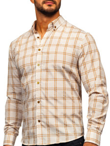 Men's Checkered Long Sleeve Shirt Beige Bolf 22749