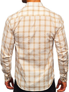 Men's Checkered Long Sleeve Shirt Beige Bolf 22749