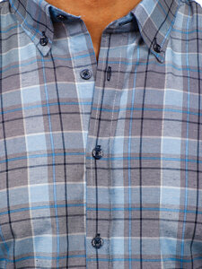 Men's Checkered Long Sleeve Shirt Blue Bolf 22748