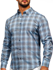 Men's Checkered Long Sleeve Shirt Blue Bolf 22748