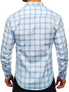 Men's Checkered Long Sleeve Shirt Blue Bolf 22749