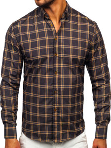 Men's Checkered Long Sleeve Shirt Camel Bolf 22749