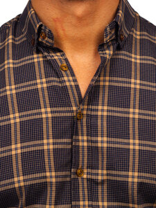 Men's Checkered Long Sleeve Shirt Camel Bolf 22749