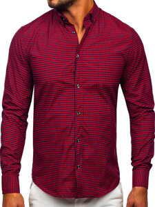 Men's Checkered Long Sleeve Shirt Claret Bolf 22745