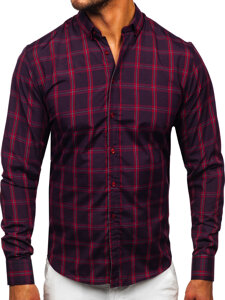 Men's Checkered Long Sleeve Shirt Claret Bolf 22749