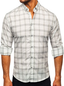 Men's Checkered Long Sleeve Shirt Grey Bolf 22749