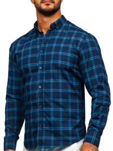 Men's Checkered Long Sleeve Shirt Navy Blue Bolf 22749