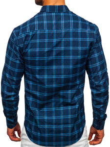 Men's Checkered Long Sleeve Shirt Navy Blue Bolf 22749