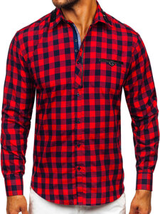 Men's Checkered Long Sleeve Shirt Red Bolf 19605