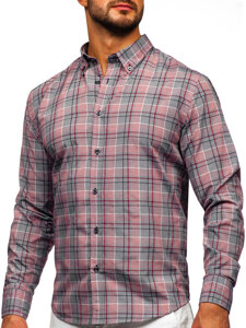 Men's Checkered Long Sleeve Shirt Red Bolf 22748