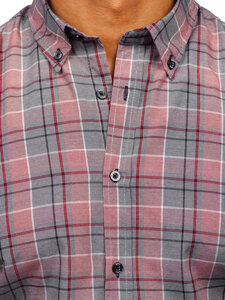 Men's Checkered Long Sleeve Shirt Red Bolf 22748