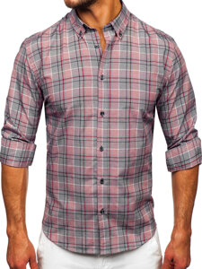 Men's Checkered Long Sleeve Shirt Red Bolf 22748