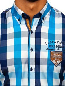 Men's Checkered Long Sleeve Shirt Sky Blue Bolf 1766-1
