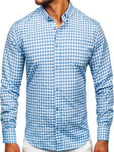 Men's Checkered Long Sleeve Vichy Shirt Blue Bolf 22747