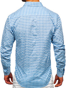 Men's Checkered Long Sleeve Vichy Shirt Blue Bolf 22747