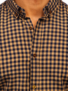 Men's Checkered Long Sleeve Vichy Shirt Brown Bolf 22747