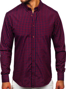 Men's Checkered Long Sleeve Vichy Shirt Claret Bolf 22747