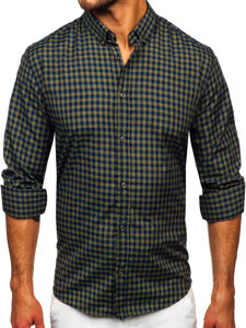 Men's Checkered Long Sleeve Vichy Shirt Green Bolf 22747