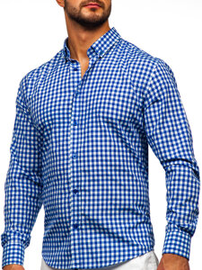 Men's Checkered Long Sleeve Vichy Shirt Navy Blue Bolf 22747