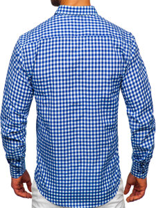 Men's Checkered Long Sleeve Vichy Shirt Navy Blue Bolf 22747