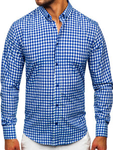 Men's Checkered Long Sleeve Vichy Shirt Navy Blue Bolf 22747