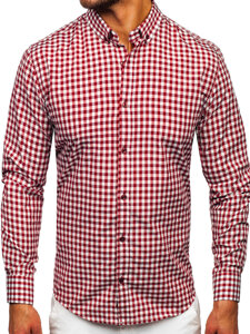 Men's Checkered Long Sleeve Vichy Shirt Red Bolf 22747