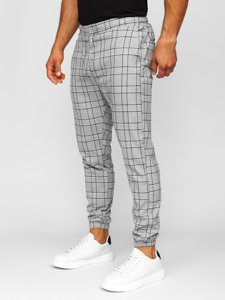 Men's Checkered Textile Joggers Grey Bolf 0068