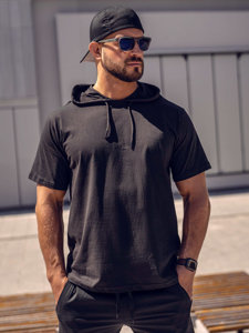 Men's Cotton Basic T-shirt with hood Black Bolf 14513A