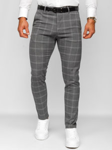 Men's Cotton Checkered Chinos Anthracite Bolf 0036