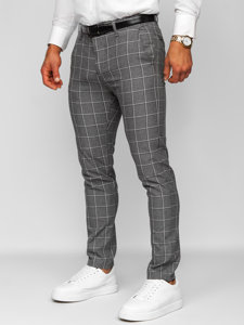 Men's Cotton Checkered Chinos Anthracite Bolf 0044