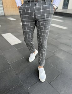 Men's Cotton Checkered Chinos Anthracite Bolf 0044