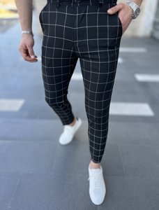 Men's Cotton Checkered Chinos Black Bolf 0040