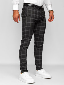 Men's Cotton Checkered Chinos Graphite Bolf 0036