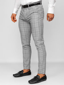 Men's Cotton Checkered Chinos Grey-Black Bolf 0032