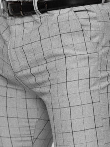 Men's Cotton Checkered Chinos Grey-Black Bolf 0032