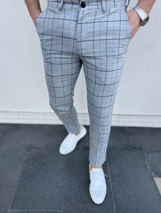 Men's Cotton Checkered Chinos Grey-Black Bolf 0032