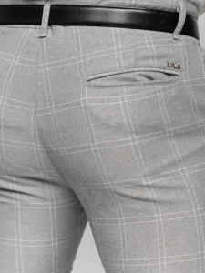 Men's Cotton Checkered Chinos Grey-White Bolf 0036