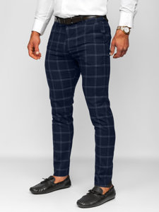 Men's Cotton Checkered Chinos Navy Blue Bolf 0036