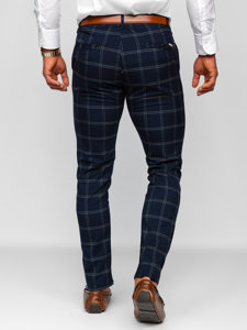 Men's Cotton Checkered Chinos Navy Blue Bolf 0036